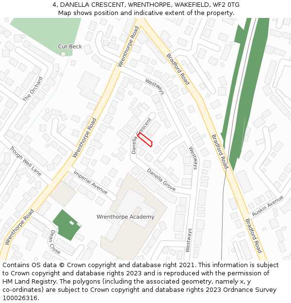 4, DANELLA CRESCENT, WRENTHORPE, WAKEFIELD, WF2 0TG: Location map and indicative extent of plot