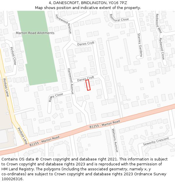 4, DANESCROFT, BRIDLINGTON, YO16 7PZ: Location map and indicative extent of plot