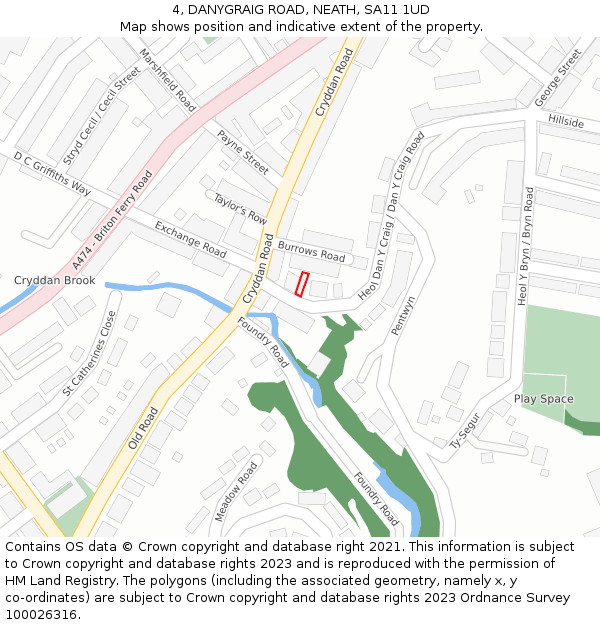 4, DANYGRAIG ROAD, NEATH, SA11 1UD: Location map and indicative extent of plot