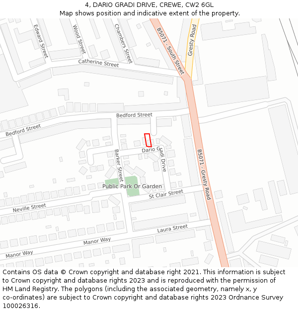 4, DARIO GRADI DRIVE, CREWE, CW2 6GL: Location map and indicative extent of plot