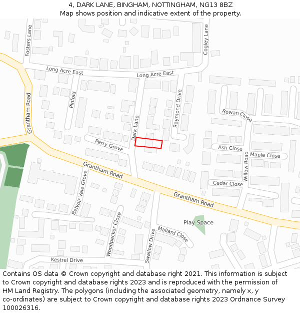 4, DARK LANE, BINGHAM, NOTTINGHAM, NG13 8BZ: Location map and indicative extent of plot