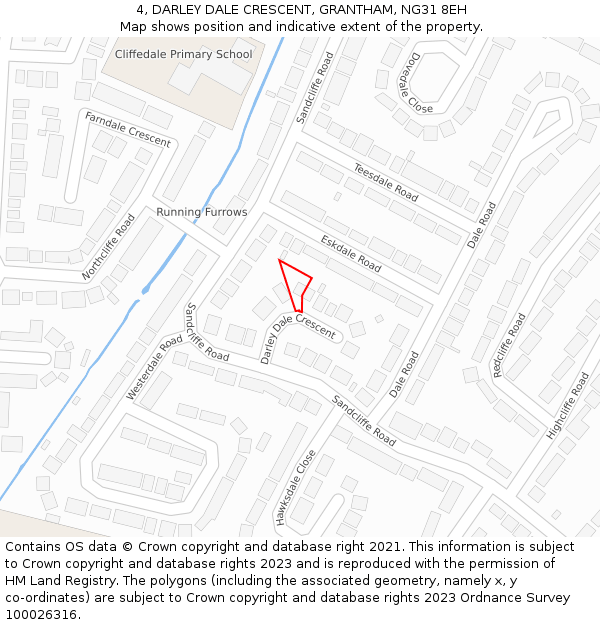 4, DARLEY DALE CRESCENT, GRANTHAM, NG31 8EH: Location map and indicative extent of plot