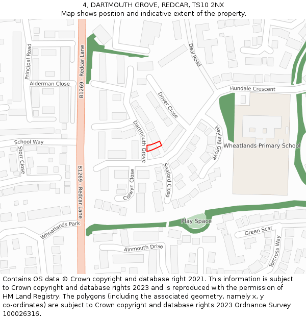 4, DARTMOUTH GROVE, REDCAR, TS10 2NX: Location map and indicative extent of plot