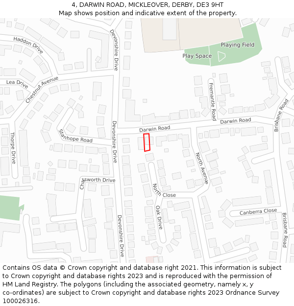 4, DARWIN ROAD, MICKLEOVER, DERBY, DE3 9HT: Location map and indicative extent of plot