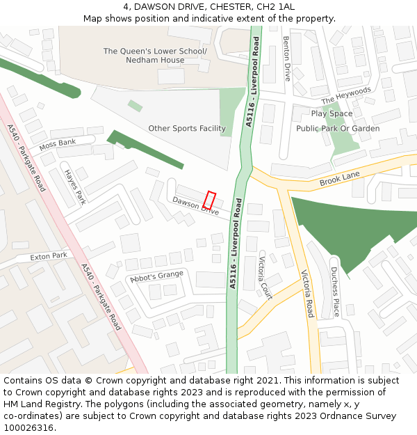 4, DAWSON DRIVE, CHESTER, CH2 1AL: Location map and indicative extent of plot