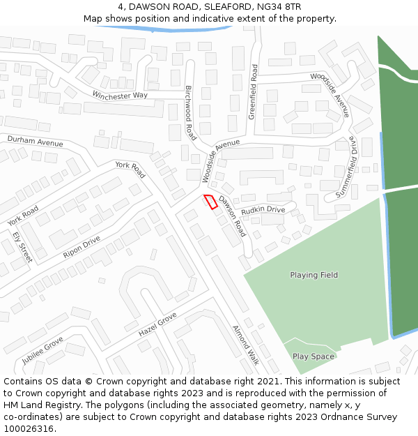 4, DAWSON ROAD, SLEAFORD, NG34 8TR: Location map and indicative extent of plot