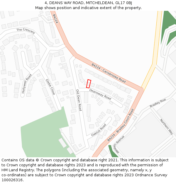 4, DEANS WAY ROAD, MITCHELDEAN, GL17 0BJ: Location map and indicative extent of plot