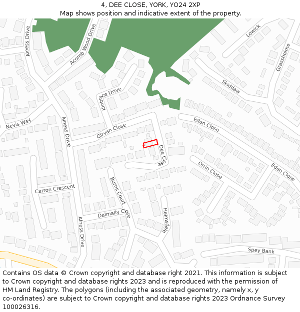 4, DEE CLOSE, YORK, YO24 2XP: Location map and indicative extent of plot