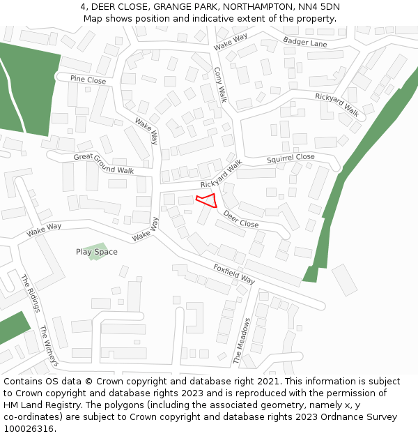 4, DEER CLOSE, GRANGE PARK, NORTHAMPTON, NN4 5DN: Location map and indicative extent of plot