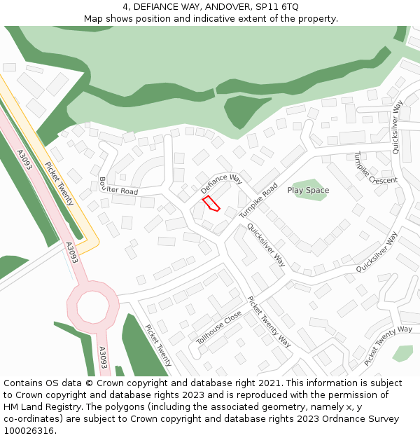 4, DEFIANCE WAY, ANDOVER, SP11 6TQ: Location map and indicative extent of plot