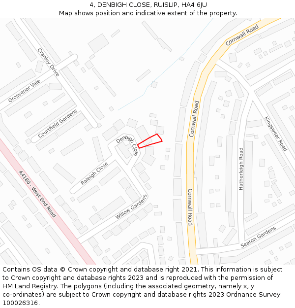 4, DENBIGH CLOSE, RUISLIP, HA4 6JU: Location map and indicative extent of plot