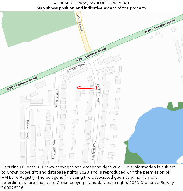 4, DESFORD WAY, ASHFORD, TW15 3AT: Location map and indicative extent of plot