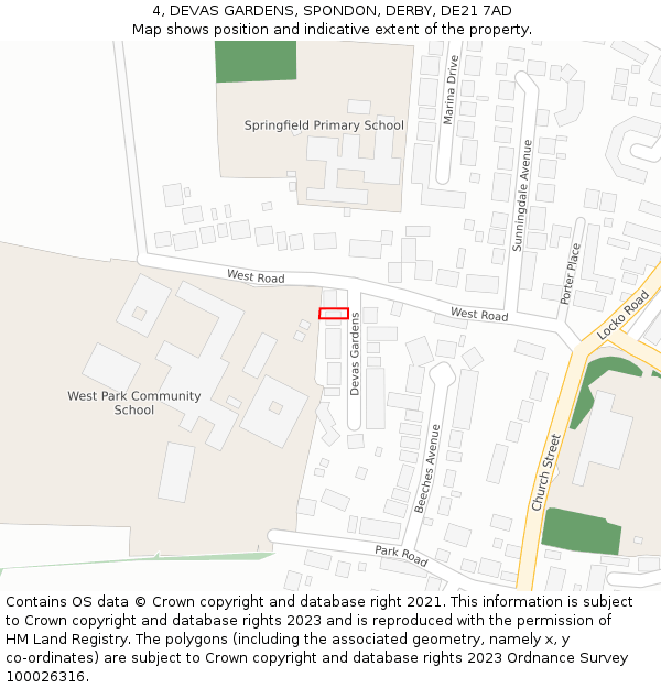 4, DEVAS GARDENS, SPONDON, DERBY, DE21 7AD: Location map and indicative extent of plot