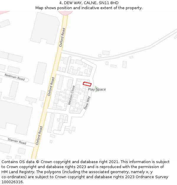 4, DEW WAY, CALNE, SN11 8HD: Location map and indicative extent of plot