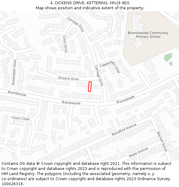 4, DICKENS DRIVE, KETTERING, NN16 9EG: Location map and indicative extent of plot