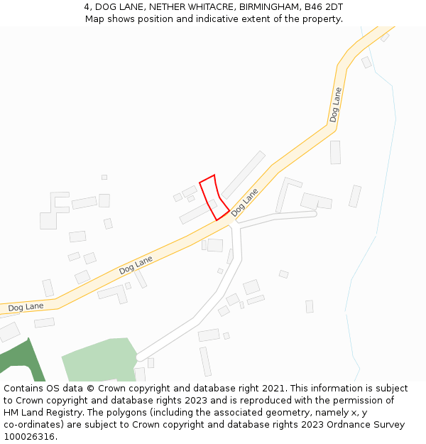 4, DOG LANE, NETHER WHITACRE, BIRMINGHAM, B46 2DT: Location map and indicative extent of plot