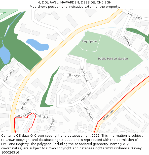 4, DOL AWEL, HAWARDEN, DEESIDE, CH5 3GH: Location map and indicative extent of plot