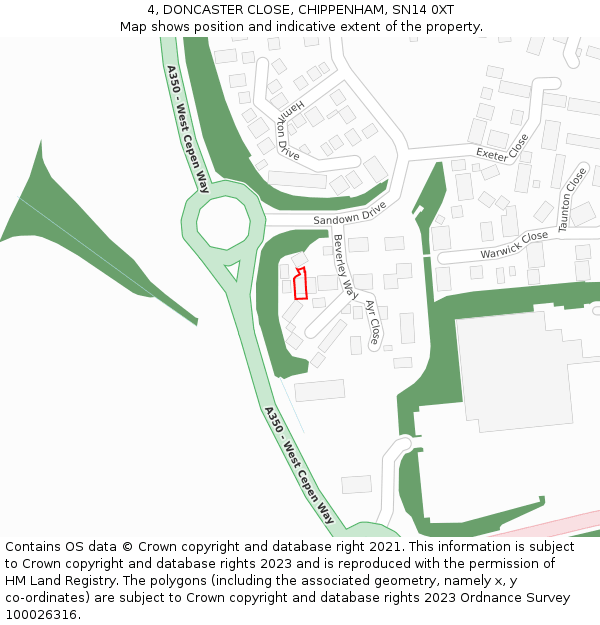 4, DONCASTER CLOSE, CHIPPENHAM, SN14 0XT: Location map and indicative extent of plot
