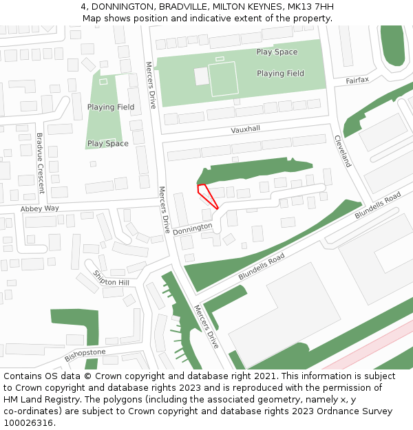 4, DONNINGTON, BRADVILLE, MILTON KEYNES, MK13 7HH: Location map and indicative extent of plot