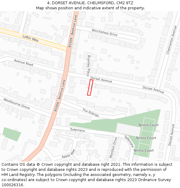 4, DORSET AVENUE, CHELMSFORD, CM2 9TZ: Location map and indicative extent of plot