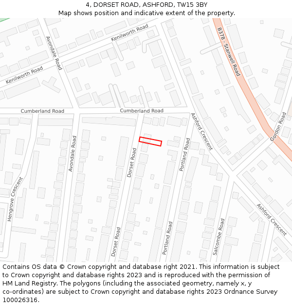 4, DORSET ROAD, ASHFORD, TW15 3BY: Location map and indicative extent of plot