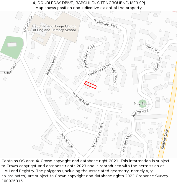 4, DOUBLEDAY DRIVE, BAPCHILD, SITTINGBOURNE, ME9 9PJ: Location map and indicative extent of plot