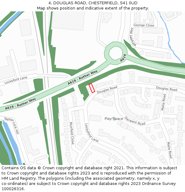 4, DOUGLAS ROAD, CHESTERFIELD, S41 0UD: Location map and indicative extent of plot