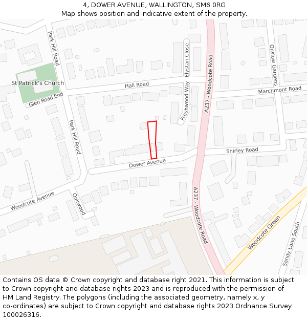 4, DOWER AVENUE, WALLINGTON, SM6 0RG: Location map and indicative extent of plot