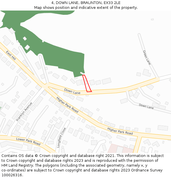 4, DOWN LANE, BRAUNTON, EX33 2LE: Location map and indicative extent of plot