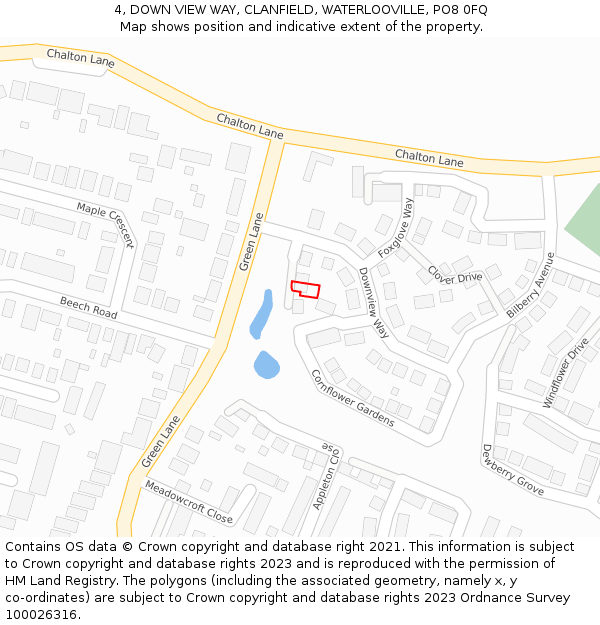 4, DOWN VIEW WAY, CLANFIELD, WATERLOOVILLE, PO8 0FQ: Location map and indicative extent of plot