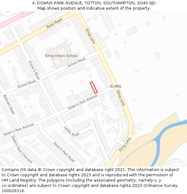 4, DOWNS PARK AVENUE, TOTTON, SOUTHAMPTON, SO40 9JD: Location map and indicative extent of plot