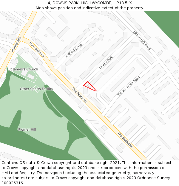 4, DOWNS PARK, HIGH WYCOMBE, HP13 5LX: Location map and indicative extent of plot