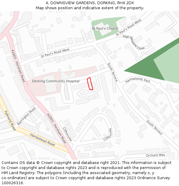 4, DOWNSVIEW GARDENS, DORKING, RH4 2DX: Location map and indicative extent of plot