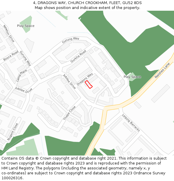 4, DRAGONS WAY, CHURCH CROOKHAM, FLEET, GU52 8DS: Location map and indicative extent of plot