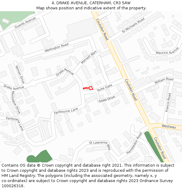 4, DRAKE AVENUE, CATERHAM, CR3 5AW: Location map and indicative extent of plot