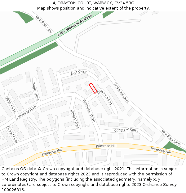 4, DRAYTON COURT, WARWICK, CV34 5RG: Location map and indicative extent of plot