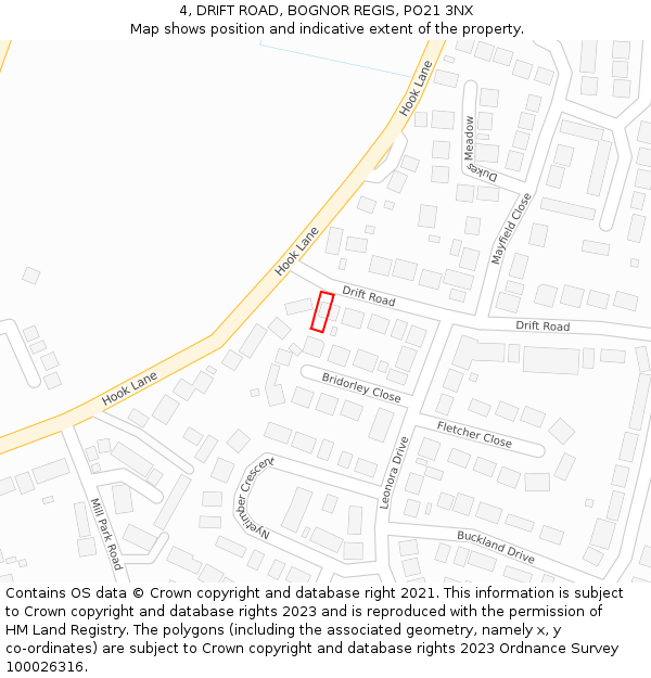 4, DRIFT ROAD, BOGNOR REGIS, PO21 3NX: Location map and indicative extent of plot