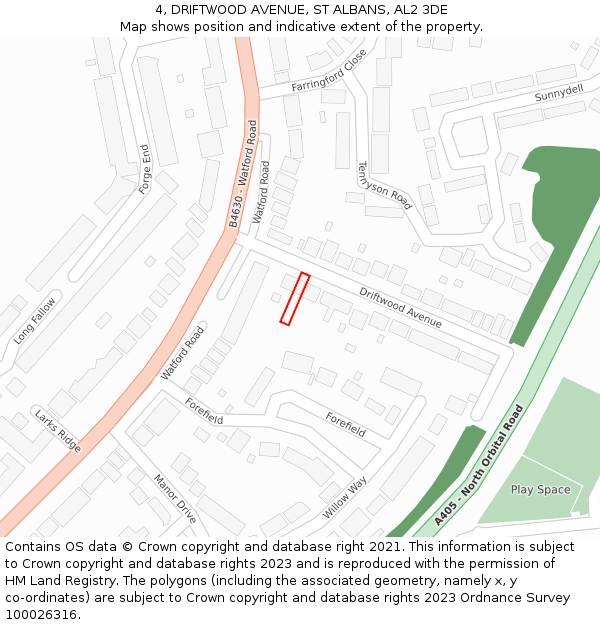 4, DRIFTWOOD AVENUE, ST ALBANS, AL2 3DE: Location map and indicative extent of plot