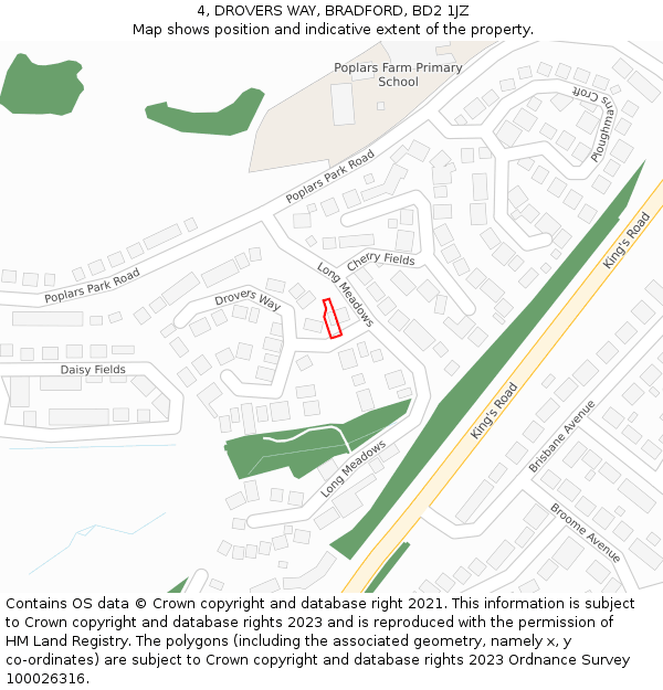 4, DROVERS WAY, BRADFORD, BD2 1JZ: Location map and indicative extent of plot