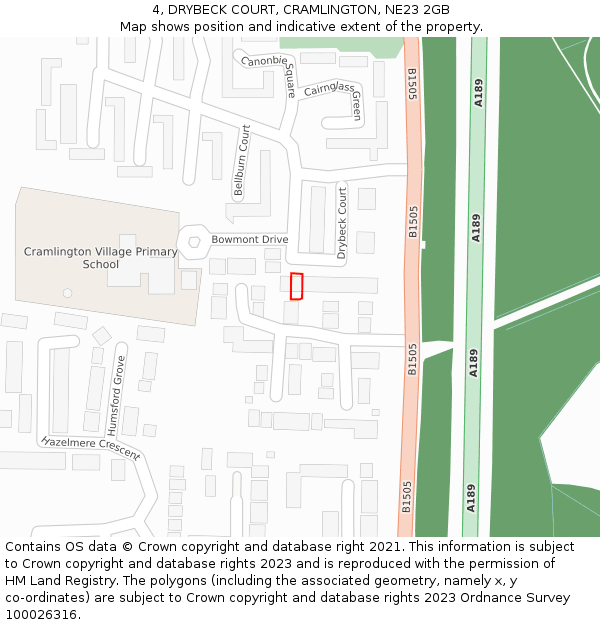 4, DRYBECK COURT, CRAMLINGTON, NE23 2GB: Location map and indicative extent of plot