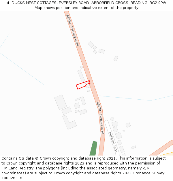 4, DUCKS NEST COTTAGES, EVERSLEY ROAD, ARBORFIELD CROSS, READING, RG2 9PW: Location map and indicative extent of plot