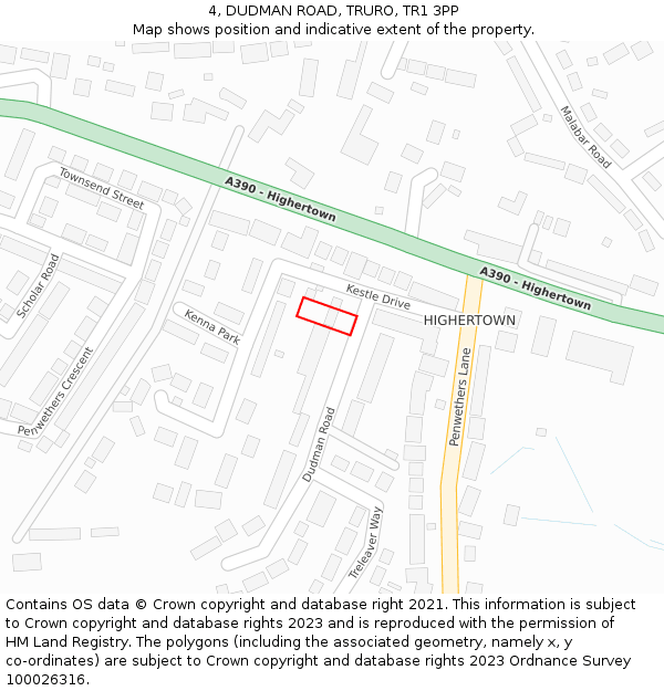 4, DUDMAN ROAD, TRURO, TR1 3PP: Location map and indicative extent of plot