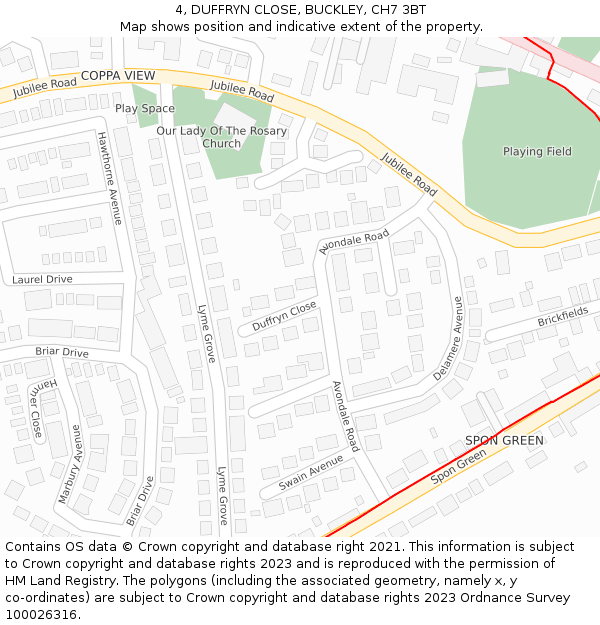 4, DUFFRYN CLOSE, BUCKLEY, CH7 3BT: Location map and indicative extent of plot