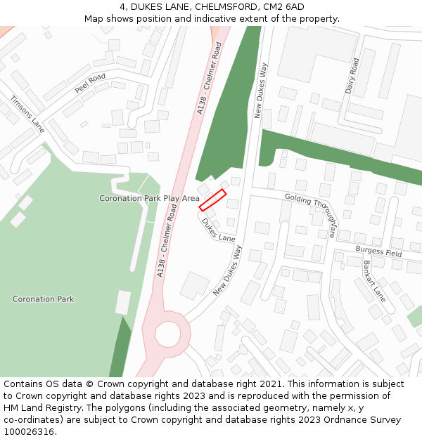 4, DUKES LANE, CHELMSFORD, CM2 6AD: Location map and indicative extent of plot