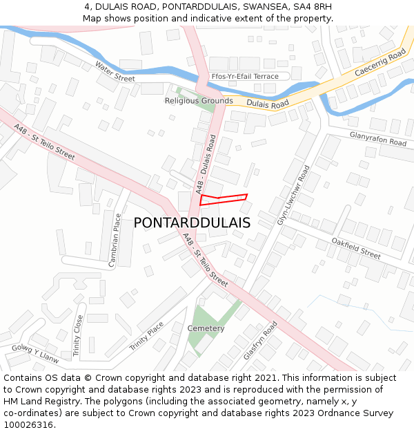 4, DULAIS ROAD, PONTARDDULAIS, SWANSEA, SA4 8RH: Location map and indicative extent of plot