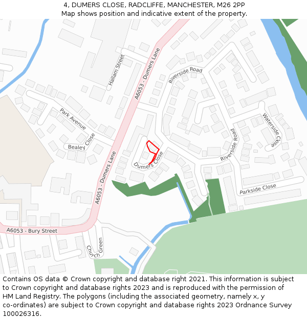 4, DUMERS CLOSE, RADCLIFFE, MANCHESTER, M26 2PP: Location map and indicative extent of plot