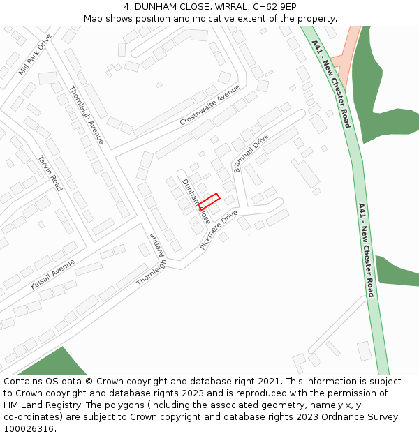 4, DUNHAM CLOSE, WIRRAL, CH62 9EP: Location map and indicative extent of plot