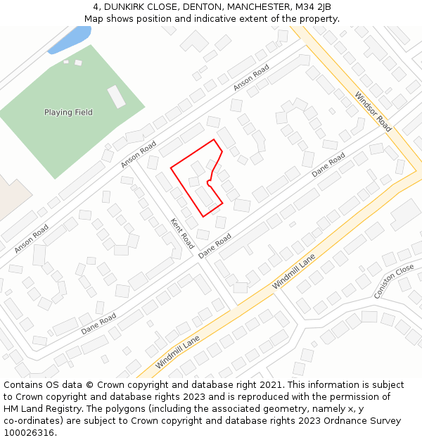 4, DUNKIRK CLOSE, DENTON, MANCHESTER, M34 2JB: Location map and indicative extent of plot