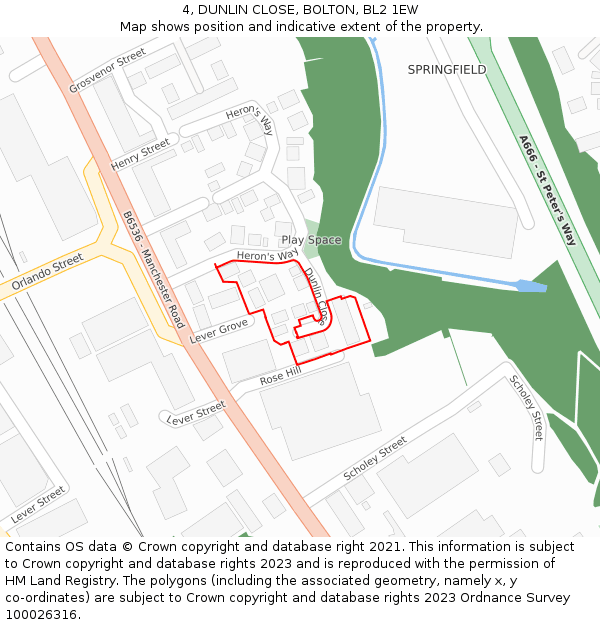 4, DUNLIN CLOSE, BOLTON, BL2 1EW: Location map and indicative extent of plot