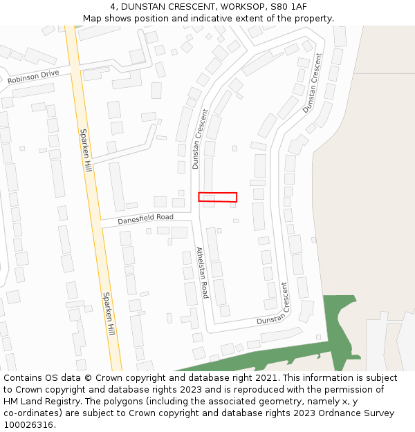 4, DUNSTAN CRESCENT, WORKSOP, S80 1AF: Location map and indicative extent of plot